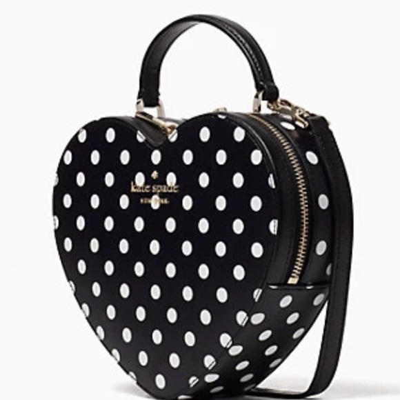 NWT love shack handbag polka dot heart purse kate spade black white crossbody - Picture 4 of 7